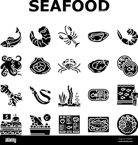 Seafood Cooked Food Dish Menu Icons Set Vector Stock Vector Image Art