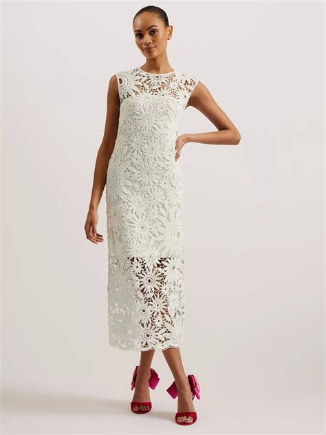 Ted Baker Corha Floral Embroidery Midi Dress Natural Ivory At John