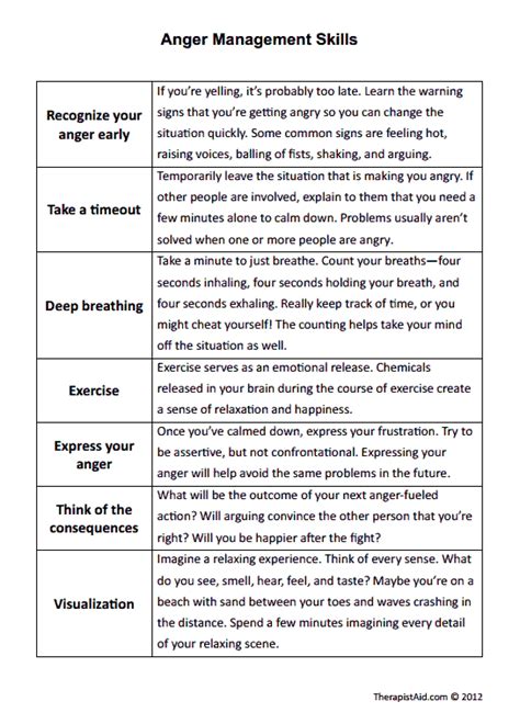 Anger Replacement Therapy Worksheets