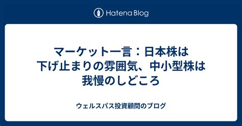 マーケット一言：日本株は下げ止まりの雰囲気、中小型株は我慢のしどころ ウェルスパス投資顧問のブログ