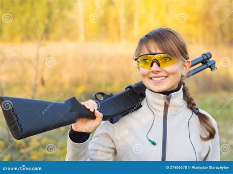 Girl with a shotgun stock photo. Image of hunt, person - 27406578