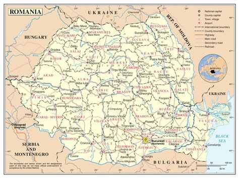 Large detailed political and administrative map of Romania with roads ...