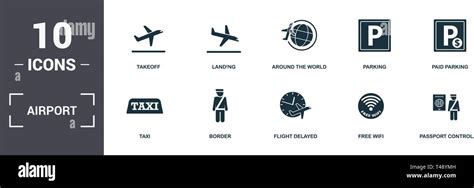 Airport Set Icons Collection Includes Simple Elements Such As Takeoff