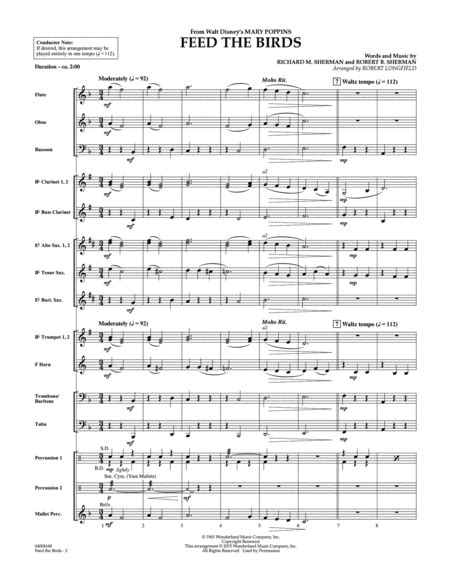 Feed The Birds From Mary Poppins Conductor Score Full Score By