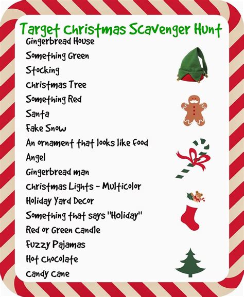 A Christmas Scavenger Hunt Is Shown In Red And White Striped Paper With