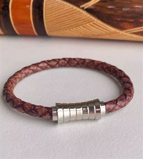 Mens Braided Leather Bracelet With Magnetic Clasp Genuine Etsy Artofit