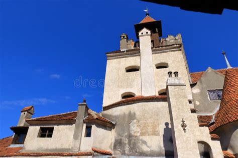 Courtyard Of Bran Dracula`s Castle In Transylvania Romania Stock