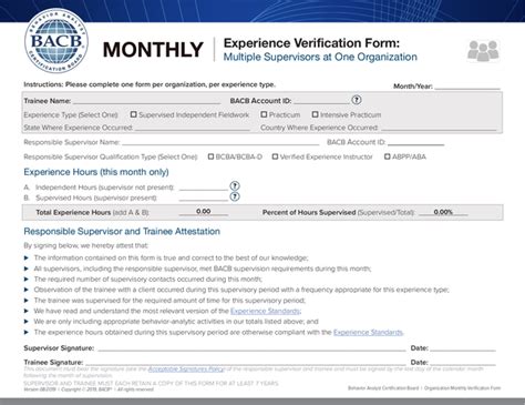 Monthly Verification Form Bacb Printable Forms Free Online