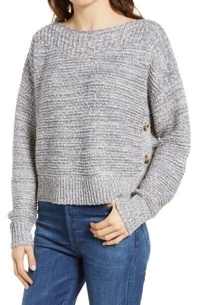 Madewell Thick Knit Boatneck Side Button Sweater Heat Gem