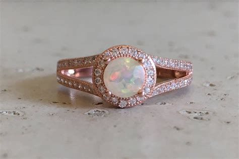 Round Genuine Rainbow Opal Split Shank Engagement Ring Natural Welo