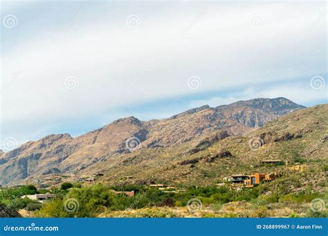 Mountain Range In The Sonora Desert With Hazy White And Blue Skies With