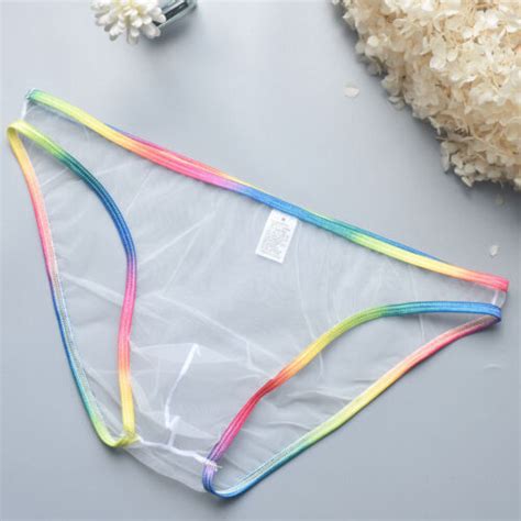 Men S Lingerie Brief Underwear Gay Sheer Mesh Rainbow Waistband Tanga