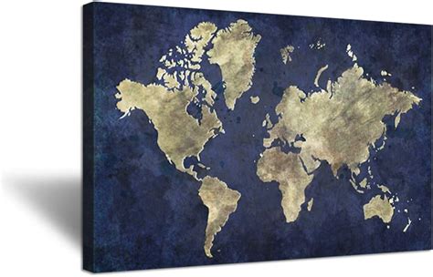 Amazon Hello Artwork Large Size Navy Blue World Map Canvas Wall