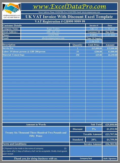 Download Uk Vat Invoice With Discount Excel Template Exceldatapro