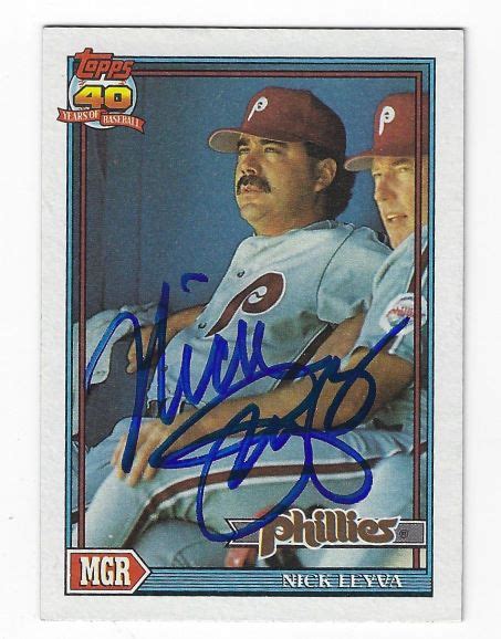 Autographed NICK LEYVA Philadelphia Phillies 1991 Topps Card Main