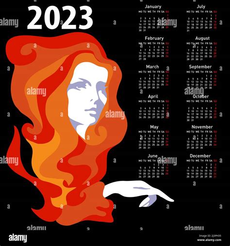 Calendario Elegante Con Mujer Para 2023 La Semana Comienza El Lunes