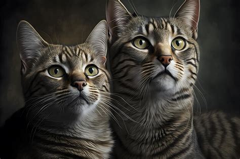 Premium Ai Image Portrait Of Two Domestic Cats With Tabby Fur Outdoors With Dark Background