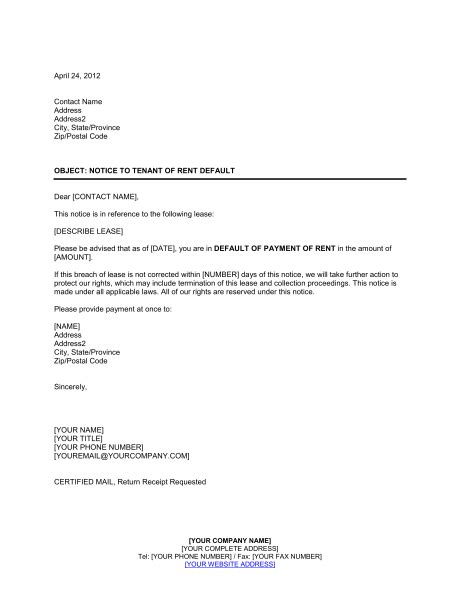 lease default letter template resume letter