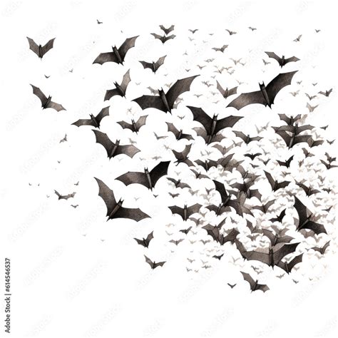 ภาพประกอบสต็อก Bat Swarm A Flurry Of Detailed Black Bats Isolated On A