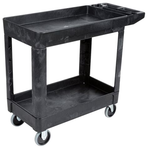 Rubbermaid FG450089BLA Black Small Lipped Two Shelf Utility Cart With