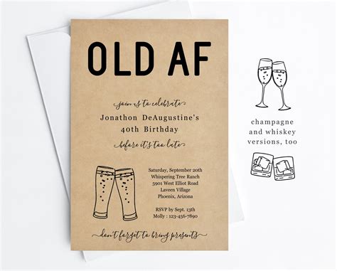 Funny Adult Birthday Invitation Template Printable Old Af Etsy