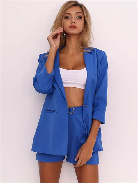 Joyfunear Single Button Blazer And Ring Detail Short Set