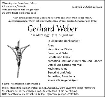 Traueranzeigen Von Gerhard Weber WirTrauern