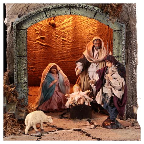 Neapolitan Nativity Scene with lights, 75x50x40 cm, 12 cm characters ...