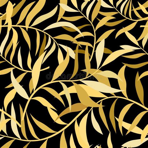 Golden Palm Leaves Seamless Pattern Stock Vector Illustration Of