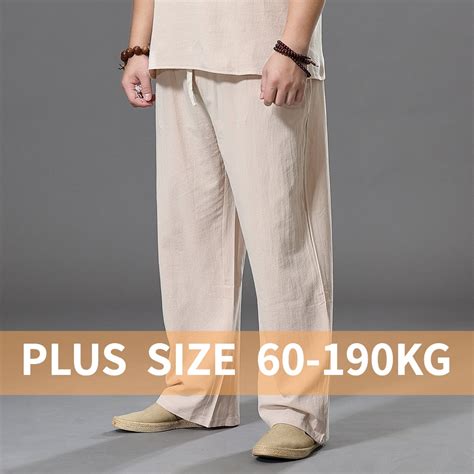 【plus Size】9xl Men Linen Oversize Large Wide Leg Cotton Jogger Long