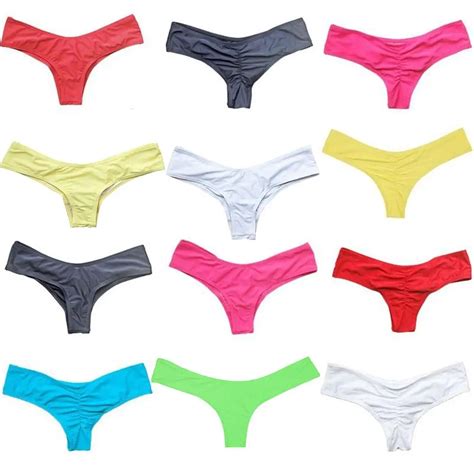 Hot Sales Women Sexy Ruched Solid Color Bikini Bottom Swimwear Hipsters Thong Beachwear