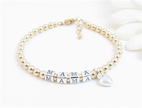 Gold And Sterling Silver Beaded Name Bracelet Mom Jewelry W Etsy