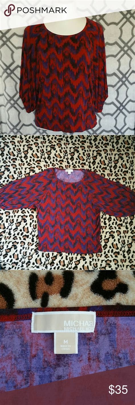 Michael Kors Blouse Red Blue Black Zig Zag Design