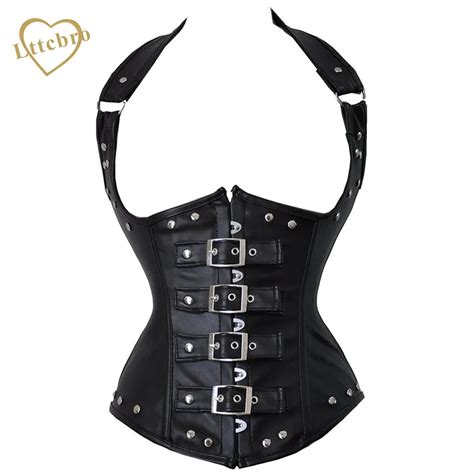 Espartilho De Couro Preto Sob Busto Black Leather Corset Black