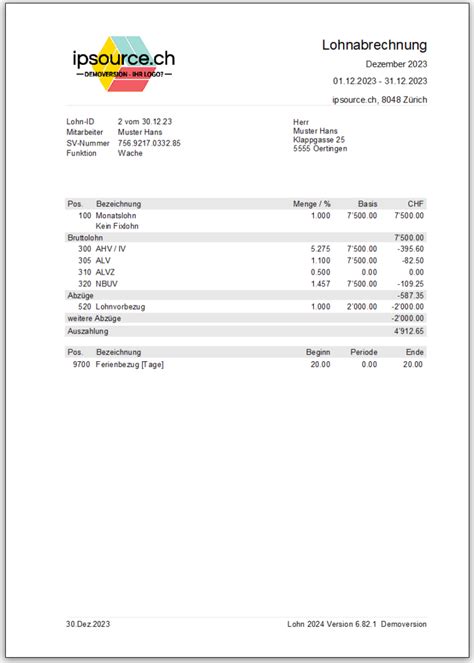 Lohnabrechnung Lohnabrechnung Schweiz
