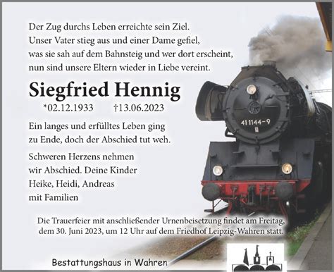 Traueranzeigen Von Siegfried Hennig Trauer Anzeigen De