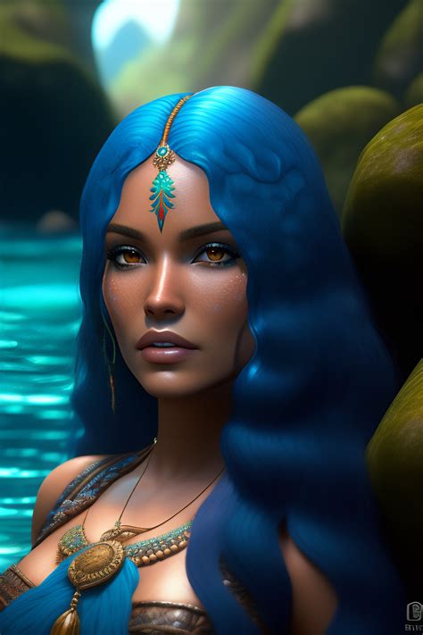 Lexica An Indigenous Brazilian Mermaid Woman Full Body Blue Hair In