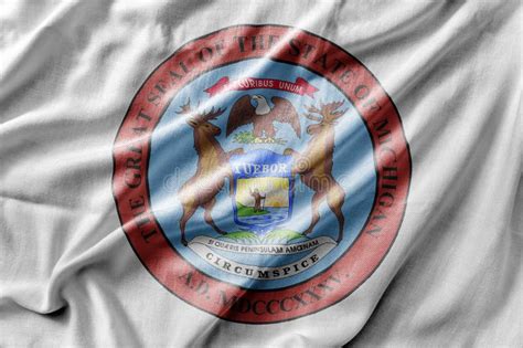 Waving Detailed National US Country State Flag of Michigan Seal Stock ...