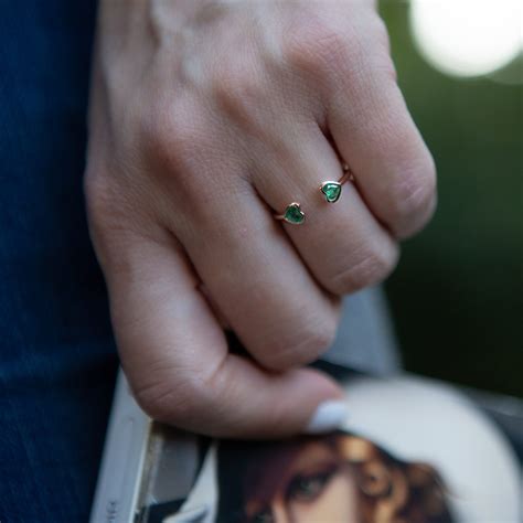 Mini Emerald Double Heart Ring - Aliya Fine Jewellery