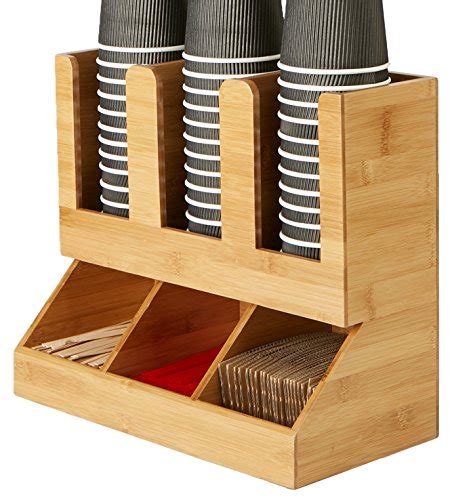 Mind Reader 6 Compartment Bamboo Upright Coffee Breakroom Condiment And Cup Storage Organizer