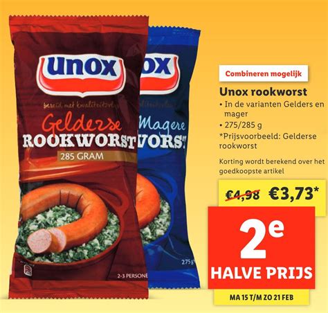 Unox Rookworst 275 285G Aanbieding Bij Lidl