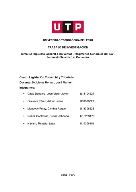 TI Legislación Comercial y Tributaria Grupo 03 1 S UNIVERSIDAD