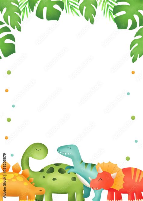 Dinosaurs Invitation Template Dinosaur Frame JPEG File Stock