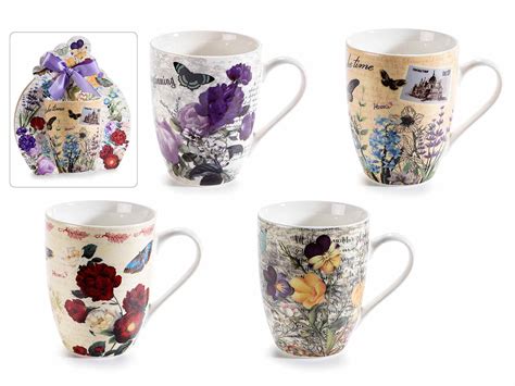 Tazza In Porcellana Con Decori Floreali In Confezione Regalo