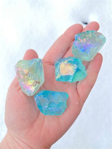 Raw Aqua Aura Quartz Crystal Rough Aqua Aura Quartz Stone Etsy