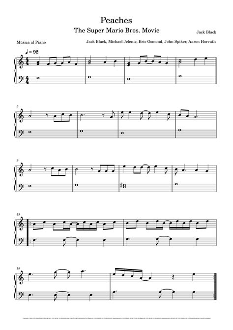 Peaches Arr Música Al Piano By Jack Black Sheet Music For Easy Piano At Sheet Music Direct