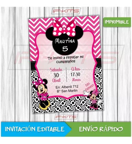 Invitación Cumpleaños Minnie Mouse Editable Imprimible en venta en La