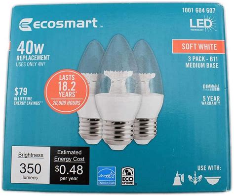 Ecosmart W Equivalent Soft White Led Dimmable B Medium Base Light