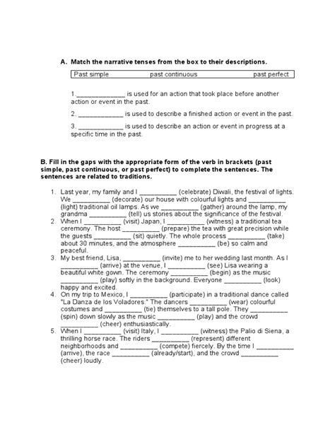 Narrative Tenses Worksheet Pdf