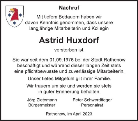 Traueranzeigen Von Astrid Huxdorf M Rkische Onlinezeitung Trauerportal